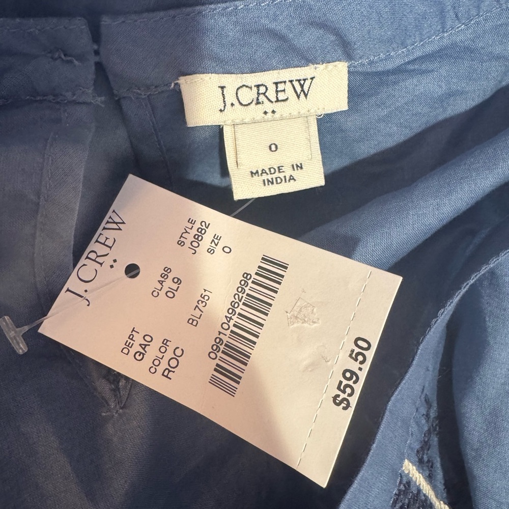 NWT! J.CREW Embroidered Tie-Sleeve Chambray Blue Peplum Top - Picture 6 of 8